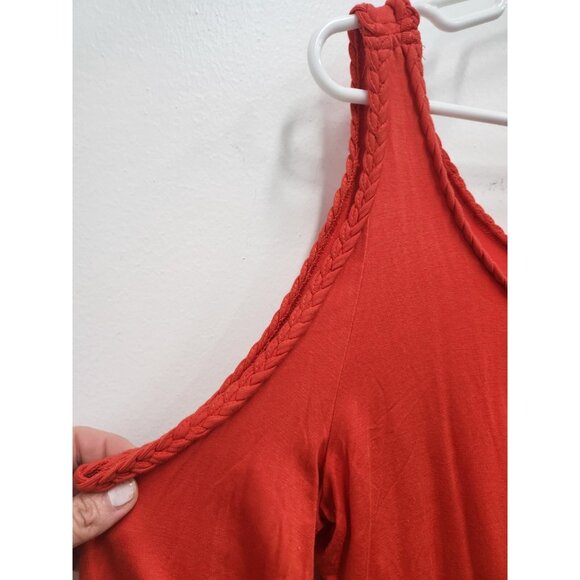Boston Proper Tunic Top Womens Medium Red Cold Shoulder Bell Sleeve BOHO Holiday - Picture 3 of 11